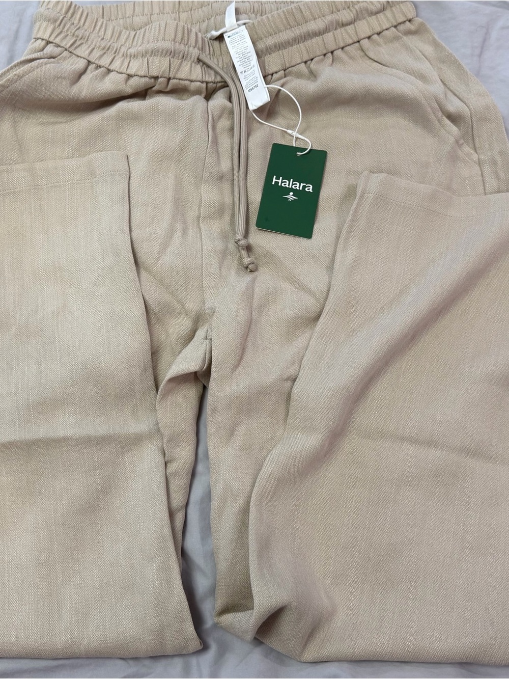 HALARA Sand Beige Drawstring Linen Joggers